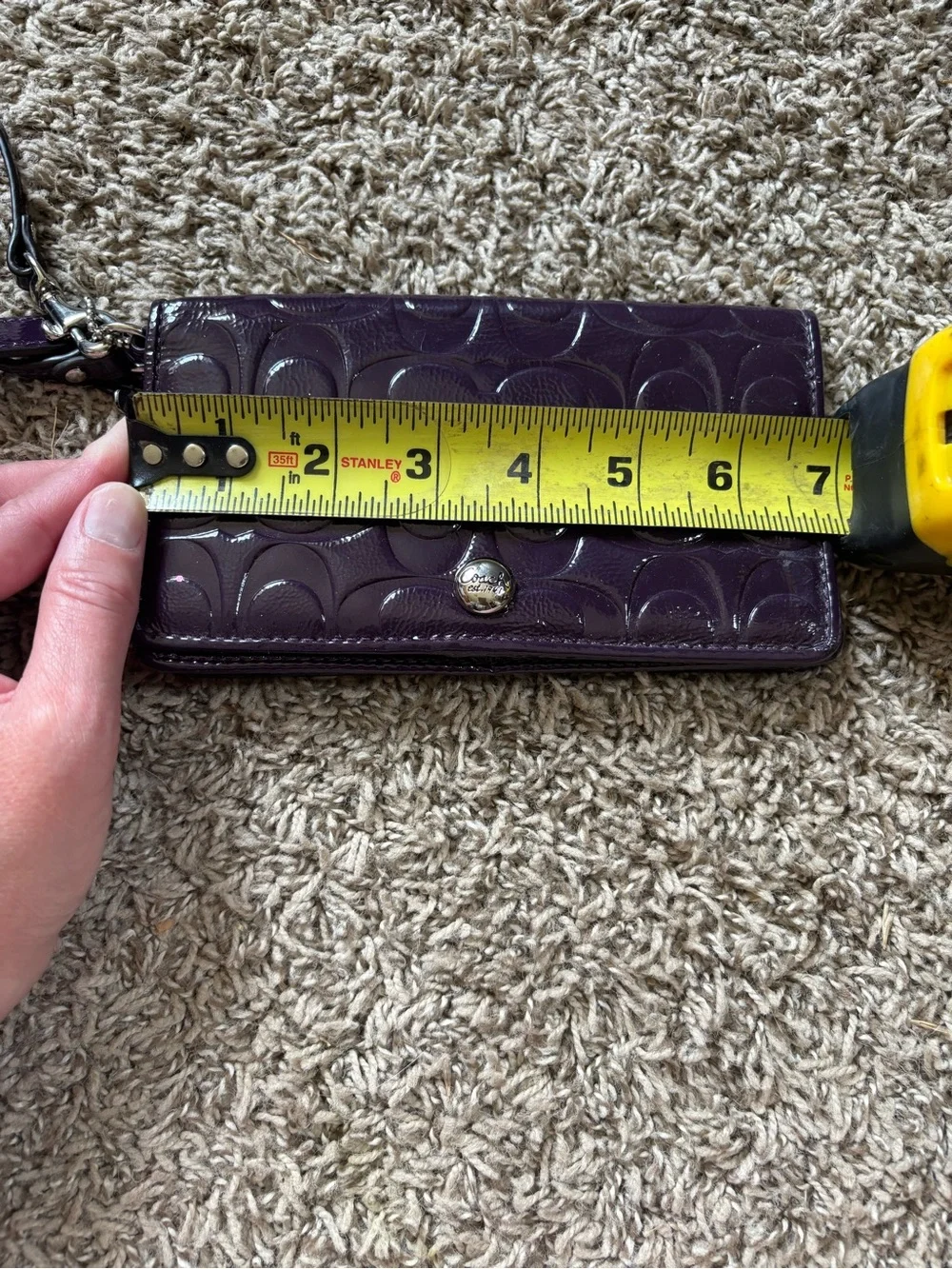 Coach Patent Leather Wristlet Phone Case in Deep Purple